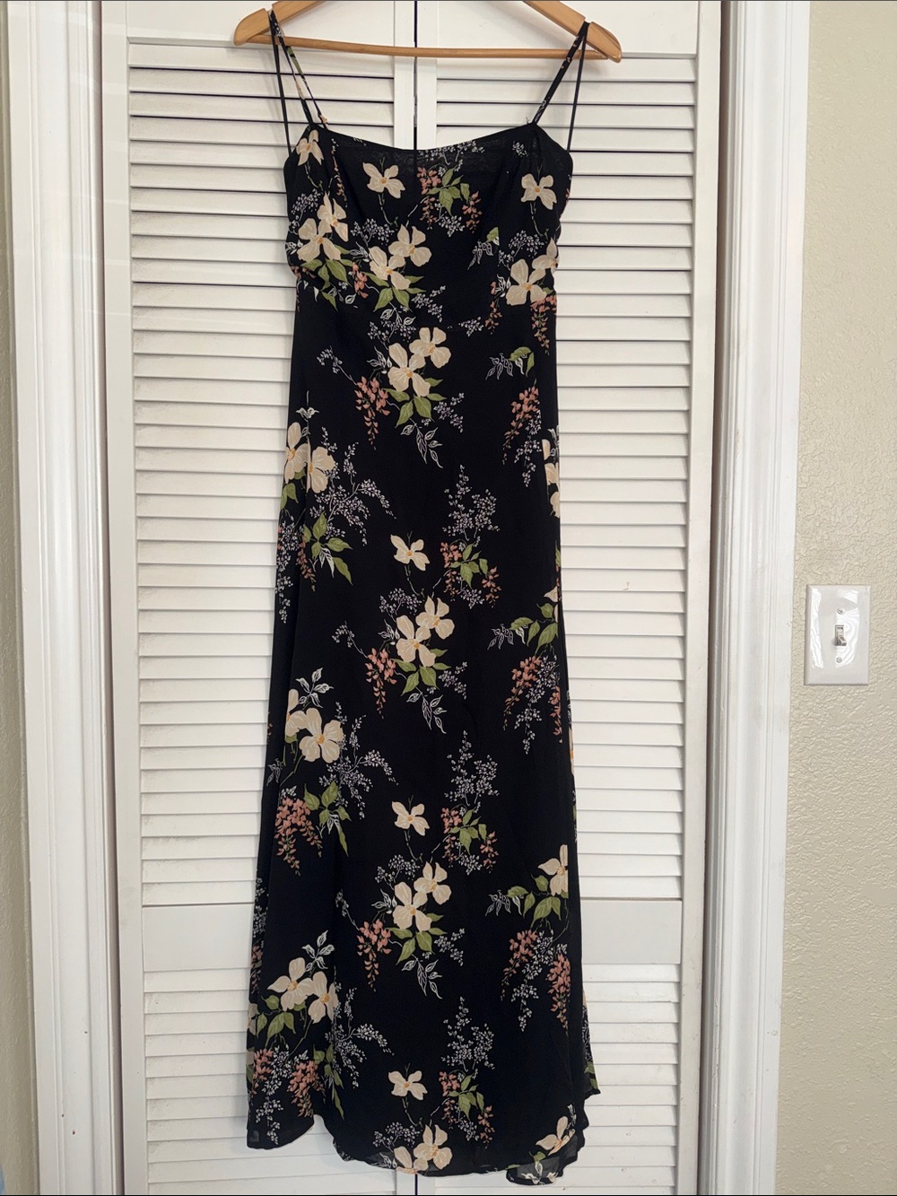 Reformation Black Floral Slip Dress with Spaghetti Straps - 4P